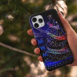 Chic Monogram Glitzer Christmas Tree Navy Case-Mate iPhone Hülle