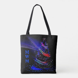 Chic Monogram Glitzer Weihnachtsbaum Navy Tote Bag Tasche