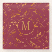 Chic monogram gold beeren marsala rosa muster glasuntersetzer (Vorderseite)