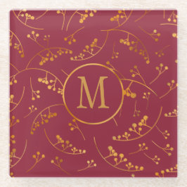 Chic monogram gold beeren marsala rosa muster glasuntersetzer