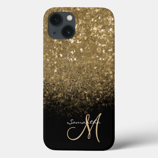 Chic Monogram Gold Glitzer & Black Case-Mate iPhone Hülle (Rückseite)