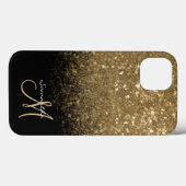 Chic Monogram Gold Glitzer & Black Case-Mate iPhone Hülle (Rückseite (Horizontal))