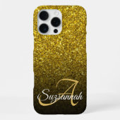 Chic Monogram Gold Glitzer Ombre Vorname iPhone Hülle (Rückseite)