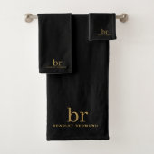 Chic Monogram Gold Initials Name Black Badhandtuch Set (Insitu)