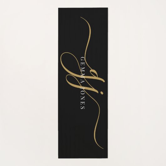 Chic Monogram Gold Script Initials Black Yogamatte (Rückseite)
