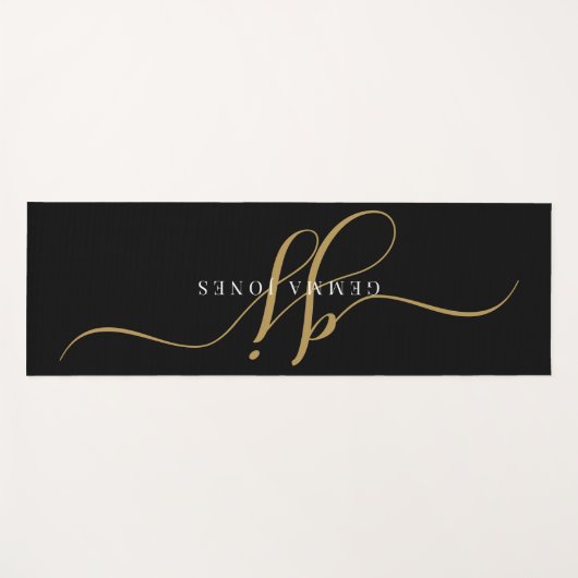 Chic Monogram Gold Script Initials Black Yogamatte (Vorderseite (Horizontal))