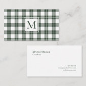 Chic Monogram Green and White Kariert Pattern Visitenkarte (Vorne/Hinten)