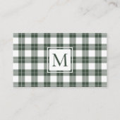 Chic Monogram Green and White Kariert Pattern Visitenkarte (Vorderseite)