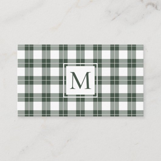 Chic Monogram Green and White Kariert Pattern Visitenkarte (Vorderseite)