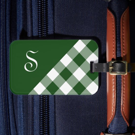 Chic Monogram Green White Buffalo Karo Geometric Gepäckanhänger (Vorderseite Insitu 4)