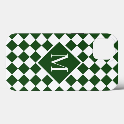 Chic Monogram Green White Checkered Pattern Case-Mate iPhone Hülle (Rückseite (Horizontal))