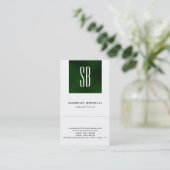 Chic Monogram Green White Niedlich Business Card Visitenkarte (Stehend Vorderseite)