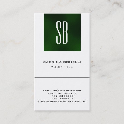 Chic Monogram Green White Niedlich Business Card Visitenkarte (Vorderseite)