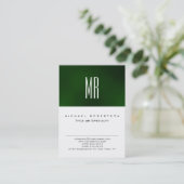 Chic Monogram Green White Niedlich Business Card Visitenkarte (Stehend Vorderseite)