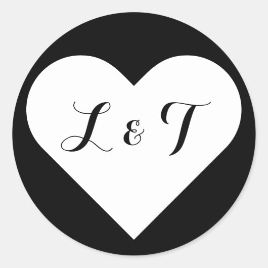 Chic Monogram Heart Black & White Stickers (Vorderseite)
