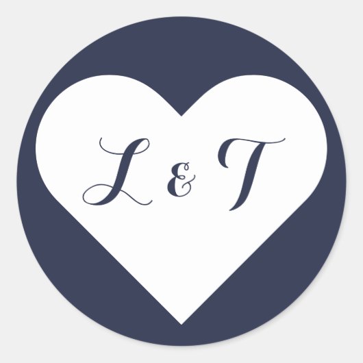 Chic Monogram Heart Navy Stickers (Vorderseite)