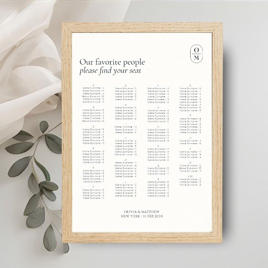 Chic Monogram Hochzeitsalphabet Sitzordnung Poster