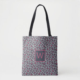 Chic Monogram Hot Pink Grey Leopard Print Pattern Tasche
