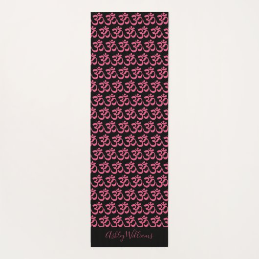 Chic Monogram Hot Pink Om Symbol Pattern Schwarz Yogamatte (Rückseite)