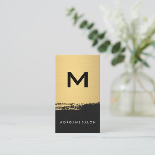 Chic Monogram Imitats Metallic Gold gebürstet Schw Visitenkarte (Stehend Vorderseite)