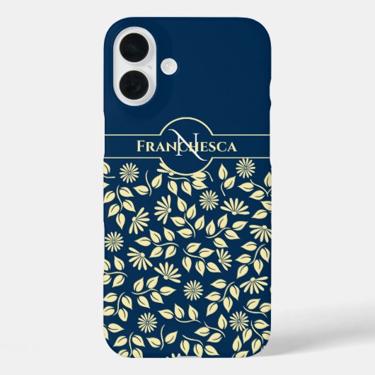 Chic Monogram Individuelle Name Blätter Daisies Bl Case-Mate iPhone Hülle (Rückseite)