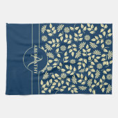 Chic Monogram Individuelle Name Blätter Daisies Bl Geschirrtuch (Horizontal)