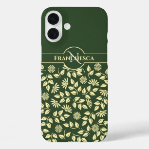 Chic Monogram Individuelle Name Blätter Daisies Gr iPhone 16 Plus Hülle