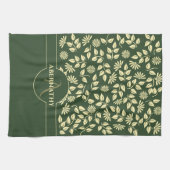 Chic Monogram Individuelle Name Blätter Daisies Gr Geschirrtuch (Horizontal)