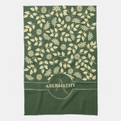 Chic Monogram Individuelle Name Blätter Daisies Gr Geschirrtuch (Vertikal)