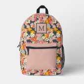 Chic Monogram Initial Floral Pink Backpack Bedruckter Rucksack (Vorderseite)