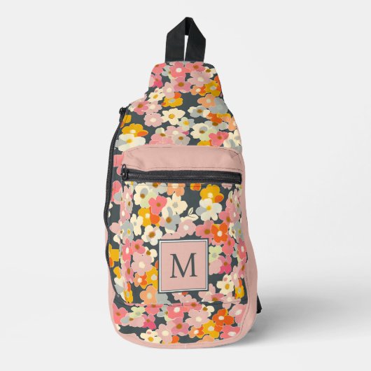 Chic Monogram Initial Floral Pink Crossbody Bag (Vorderseite)