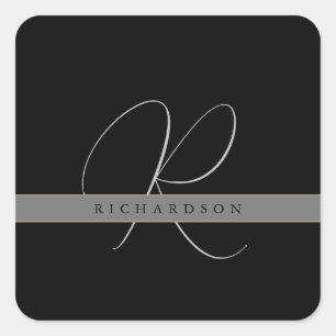 Chic Monogram Initial Name Charcoal Gray Black Quadratischer Aufkleber