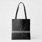 Chic Monogram Initial Name Charcoal Gray Black Tasche (Vorderseite)