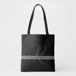 Chic Monogram Initial Name Charcoal Gray Black Tasche
