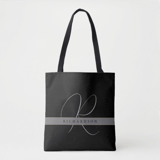 Chic Monogram Initial Name Charcoal Gray Black Tasche (Vorderseite)