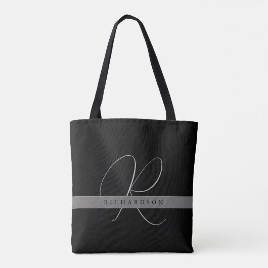 Chic Monogram Initial Name Charcoal Gray Black Tasche (Rückseite)