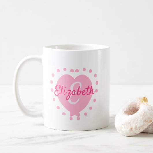 Chic Monogram Initial und Name Pink Heart Kaffeetasse (Mit Donut)
