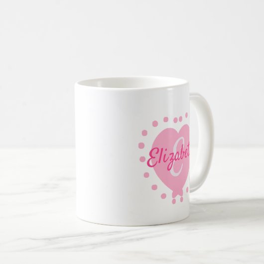 Chic Monogram Initial und Name Pink Heart Kaffeetasse (VorderseiteRechts)