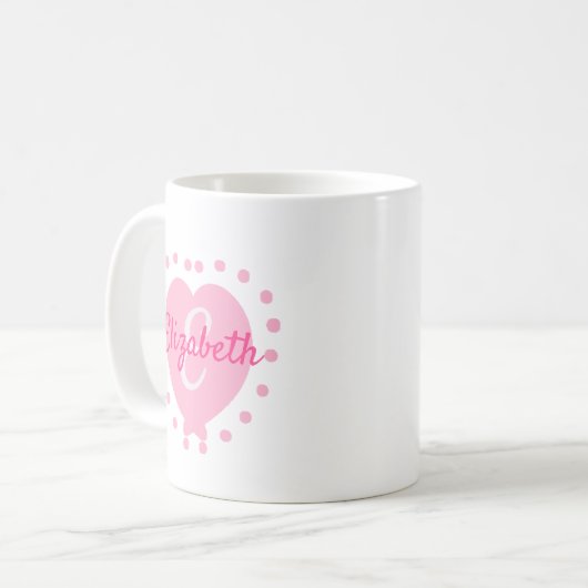 Chic Monogram Initial und Name Pink Heart Kaffeetasse (Vorderseite Links)