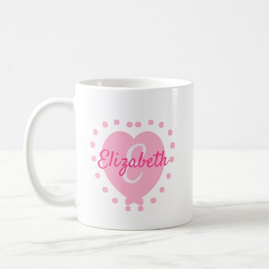 Chic Monogram Initial und Name Pink Heart Kaffeetasse (Links)