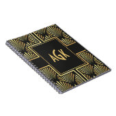 Chic Monogram Initials Black and Gold Art Deco Notizblock (Rechte Seite)