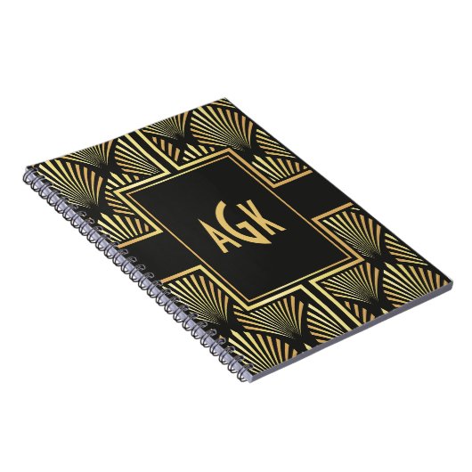 Chic Monogram Initials Black and Gold Art Deco Notizblock (Rechte Seite)