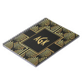 Chic Monogram Initials Black and Gold Art Deco Notizblock (Linke Seite)