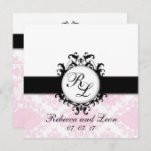 Chic Monogram Initials Pink Damask Wedite Einladung (Vorne/Hinten)