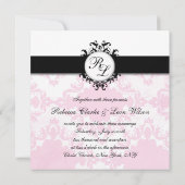 Chic Monogram Initials Pink Damask Wedite Einladung (Rückseite)