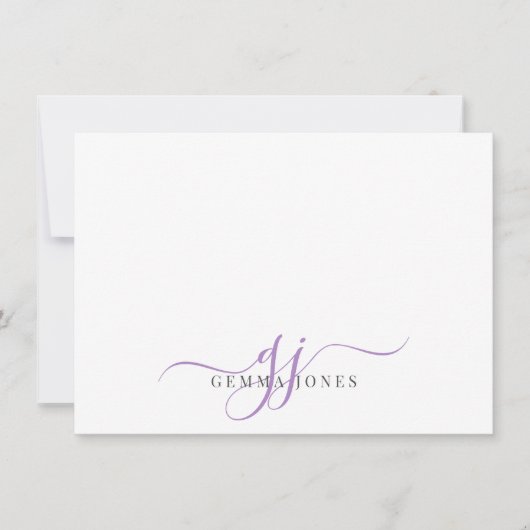 Chic Monogram Lavender Script Initials Mitteilungskarte (Vorderseite)