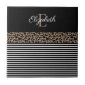 Chic Monogram Leopard Print Fliese (Vorderseite)