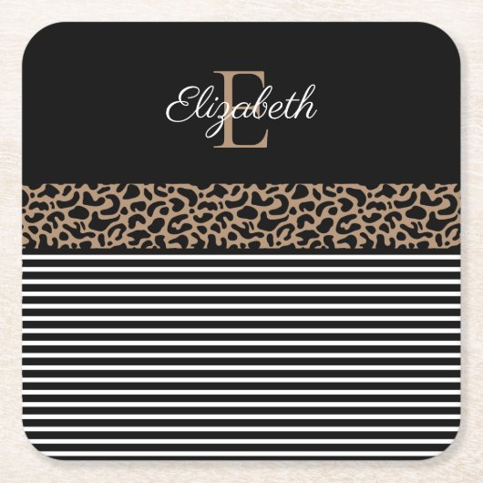 Chic Monogram Leopard Print Napkins Rechteckiger Pappuntersetzer (Vorderseite)
