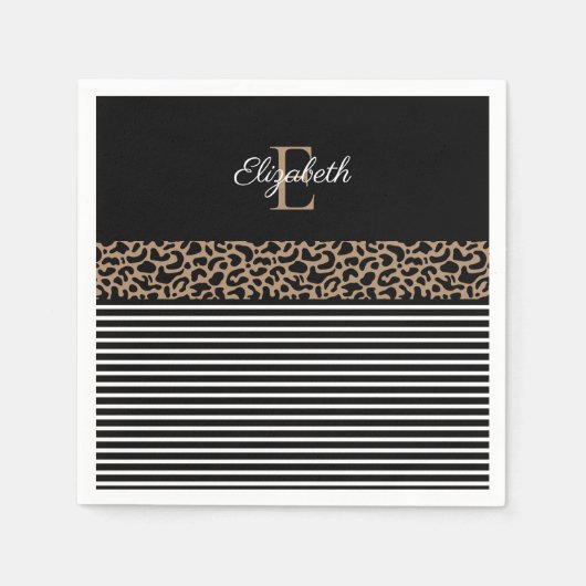 Chic Monogram Leopard Print Serviette (Vorderseite)