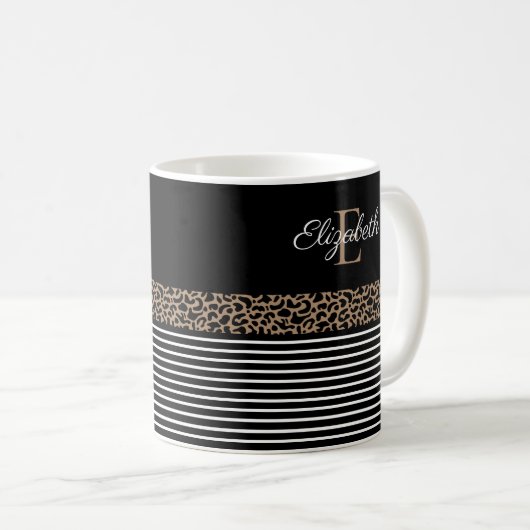 Chic Monogram Leopard Print Tasse (VorderseiteRechts)